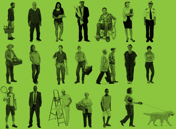 Image of people of different vocations, age and backgrounds.